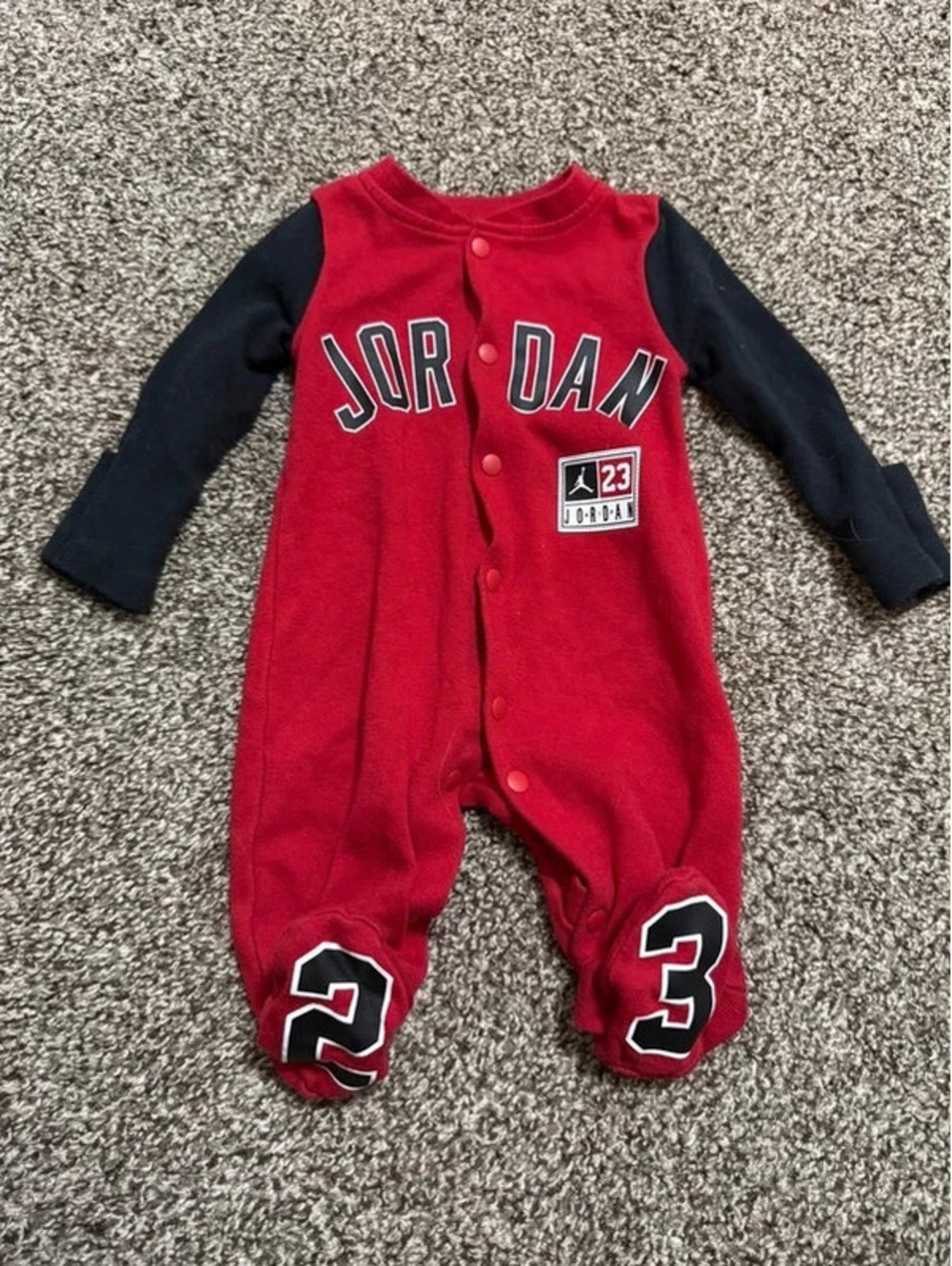 Vintage Jordan Newborn Red & Black 23 Footed One-Piece